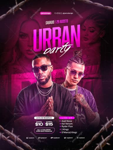 Urban Party Magenta Portraits Flyer PSD