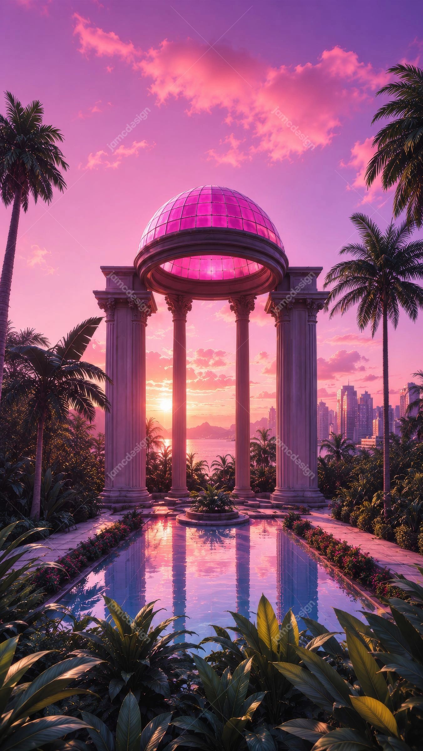 Retrofuturistic Tropical Paradise Pavilion Background