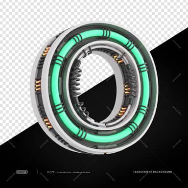 Letra O Neon Industrial Futurista 3D PNG Fundo Transparente
