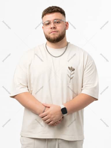 Male Artist Cream Outfit Studio Glasses Chain Portrait JPG