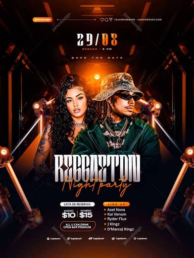 Plantilla de Flyer Reggaeton Nocturno PSD Editable