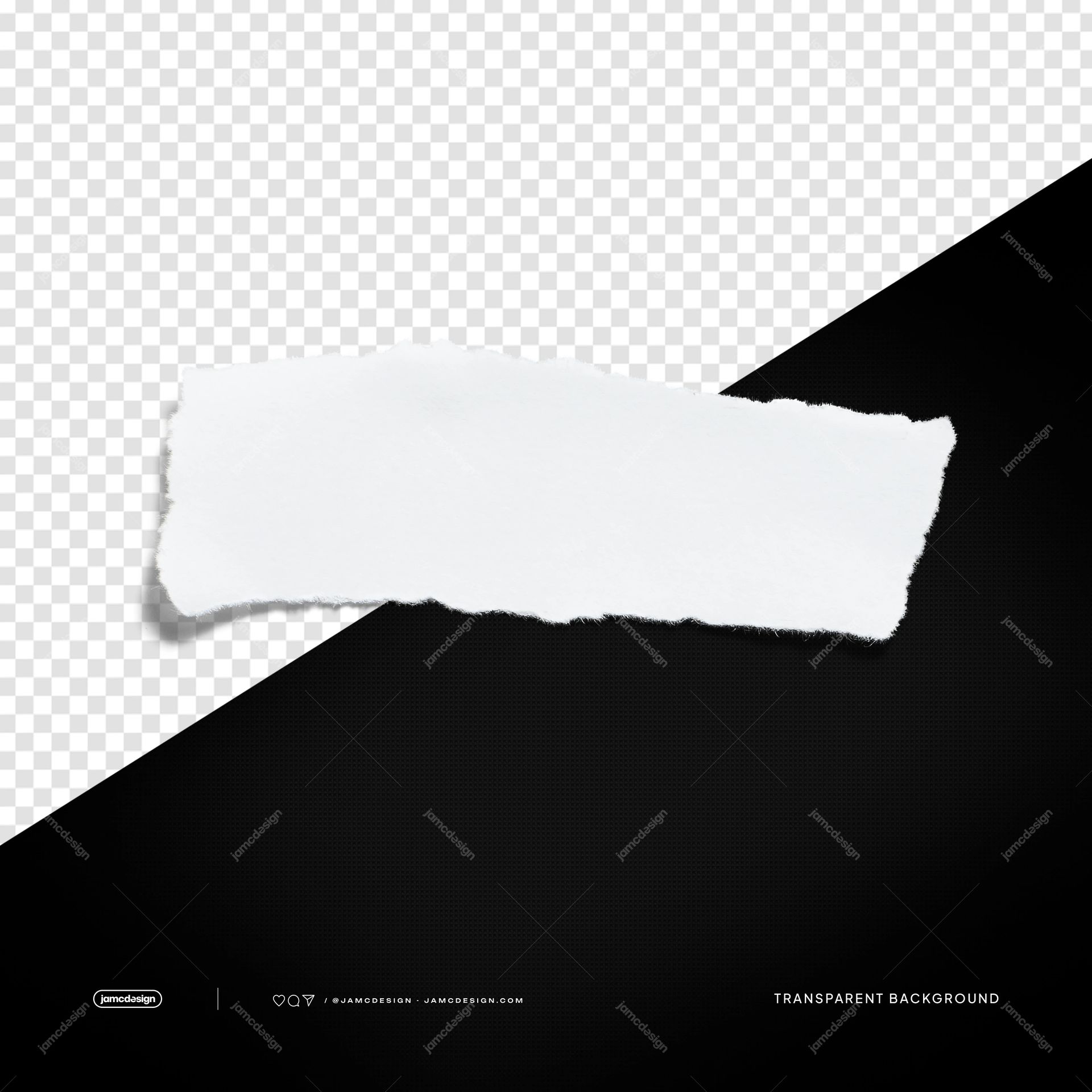 White Wide Torn Paper Rectangle Soft Shadow PNG Transparent. White torn paper rectangle supplied as a PNG transparent object, with broad uneven ripped edges