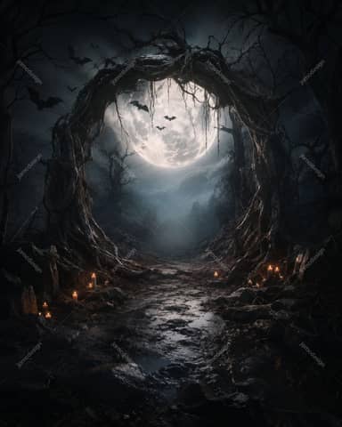 Haunted Forest Moon Portal Halloween Background