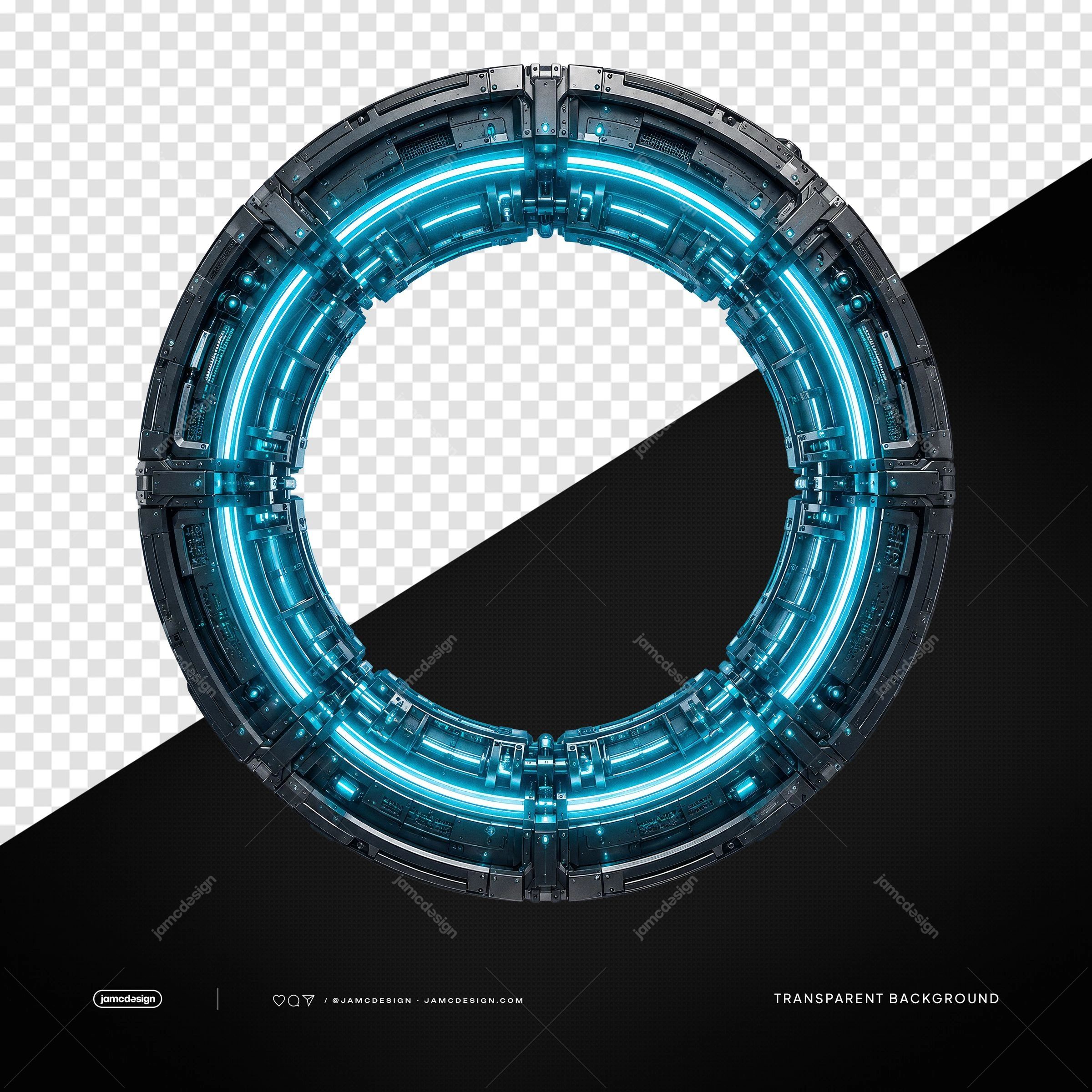 Futuristic Blue Neon Portal Ring Transparent Background