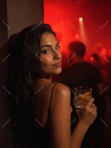 Woman With Drink In Red Nightclub Portrait Crimson Cocktail JPG