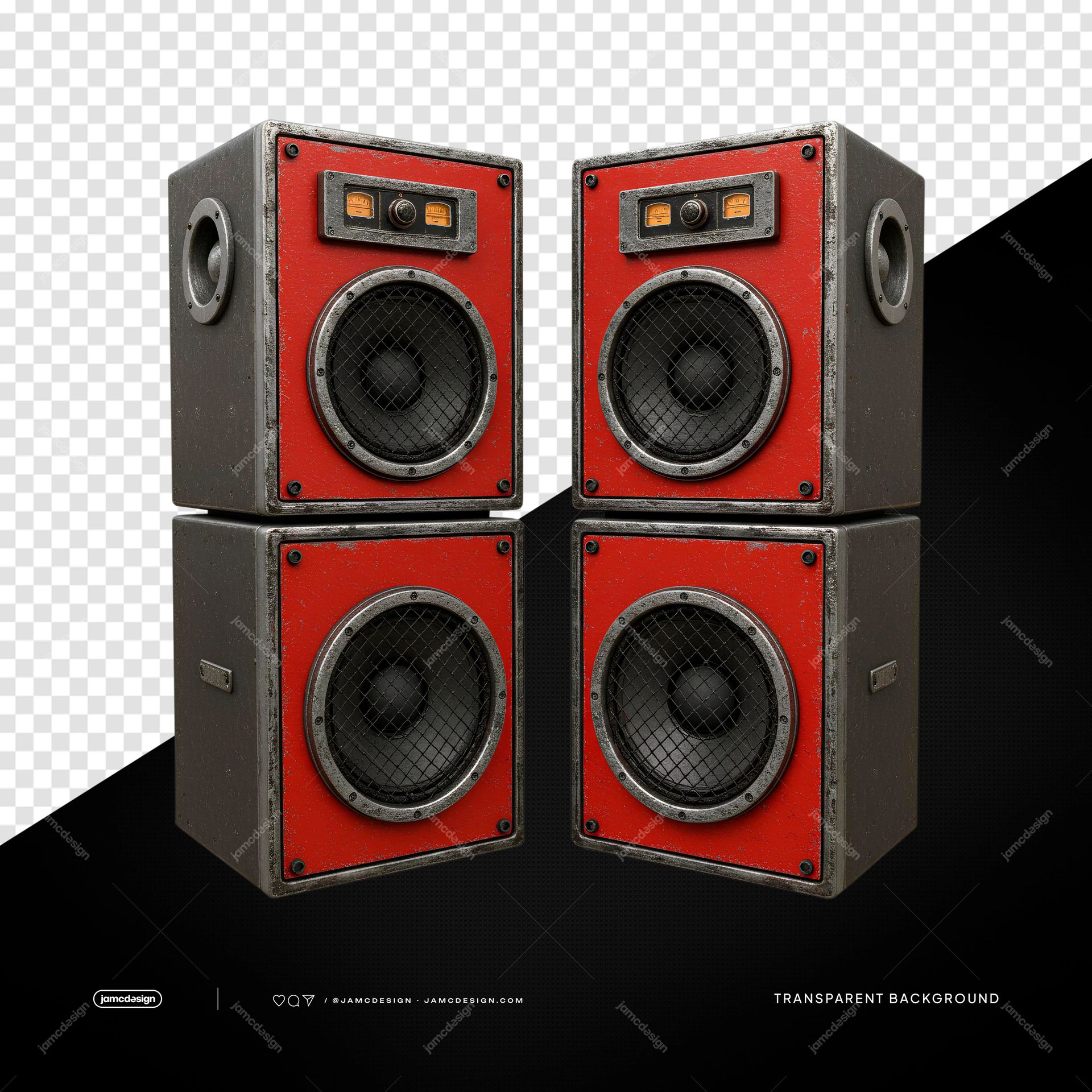 Torre de Altavoces de Cuatro Vías Rojos y Negros PNG Transparente. Torre de altavoces de cuatro vías suministrada como objeto PNG transparente