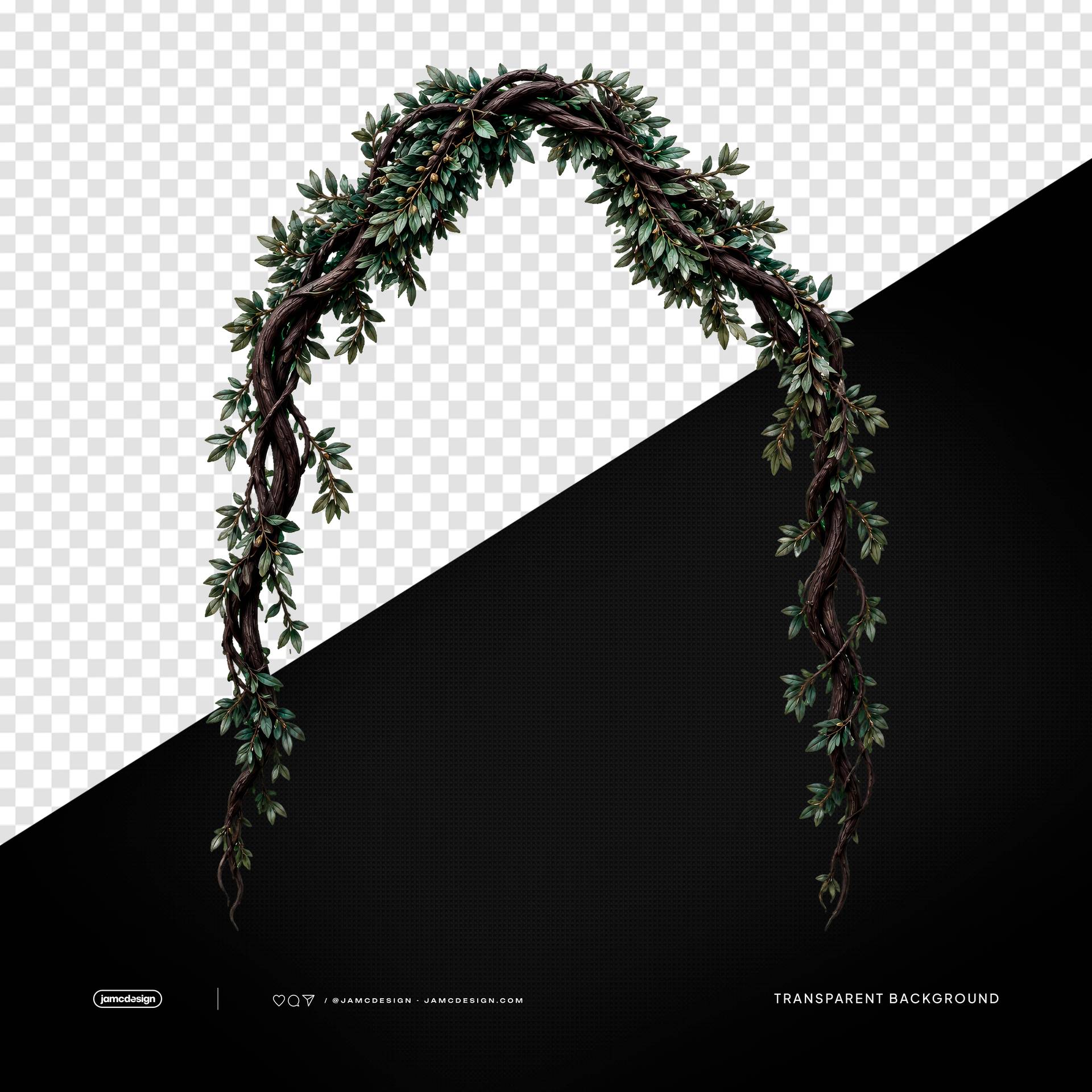 Decorative Vine Arch with Leaves PNG Transparent Background