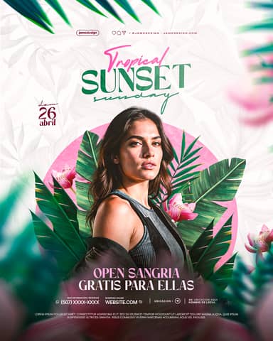 Tropical Sunset Flyer Template PSD Editable