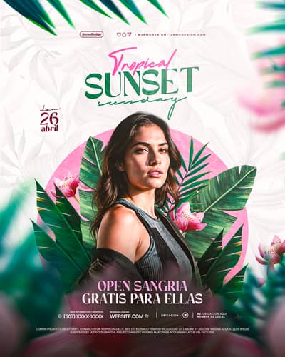 Tropical Sunset Flyer Template PSD Editable
