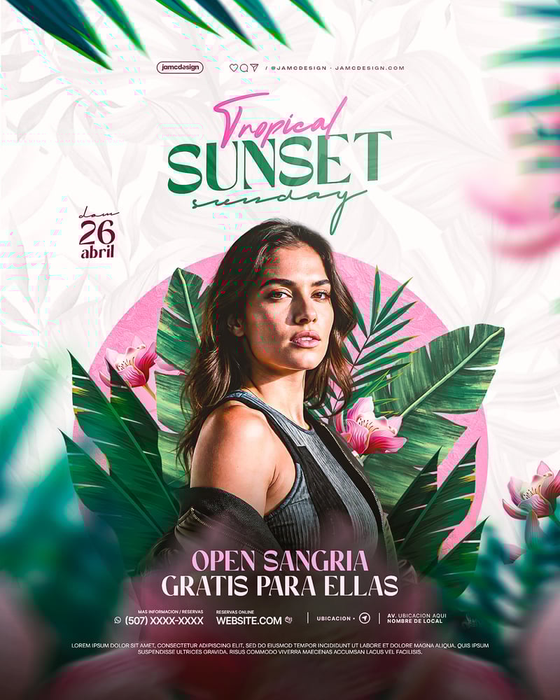 Tropical Sunset Flyer Template PSD Editable