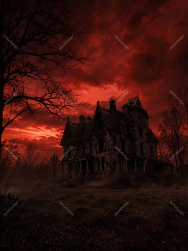 Crimson Haunted Mansion Halloween Dark House Background JPG