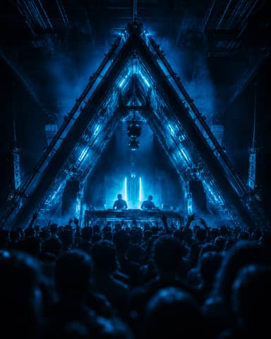 Blue Neon Underground DJ Concert Crowd Background