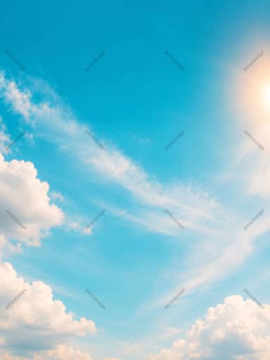 Fond de Scène Chaleureuse avec Ciel Turquoise et Nuages Ensoleillés