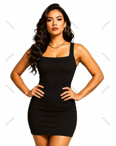 Confident Latina Woman In Black Dress Photo