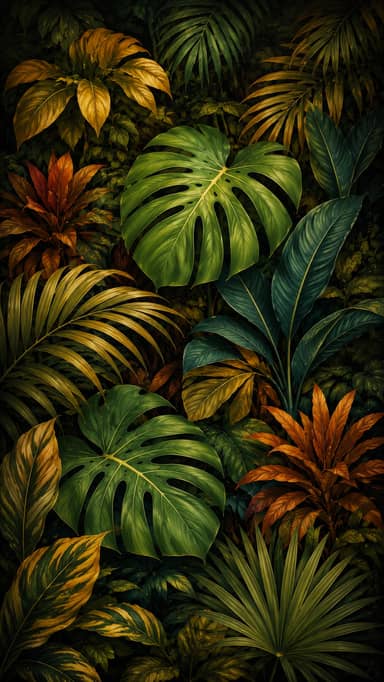 Autumn Green Orange Tropical Leaves Jungle Background