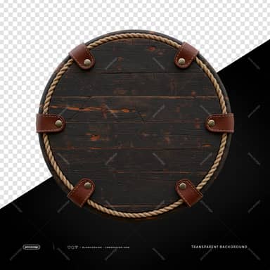 Rustic Dark Round Board With Leather Tabs PNG Transparent