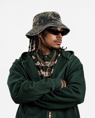 Urban Rap Artist With Bucket Hat Studio Portrait