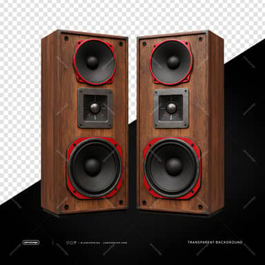 Vintage Wooden Hi Fi Speaker Pair With Red Trim PNG Transparent