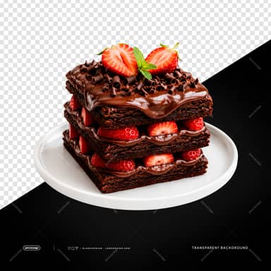 Chocolate Strawberry Brownie Cake PNG Transparent Background