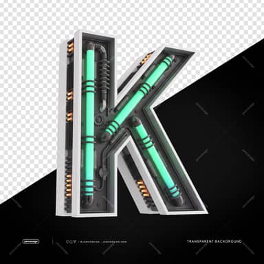3D Futuristic Industrial Neon Letter K PNG Fundo Transparente