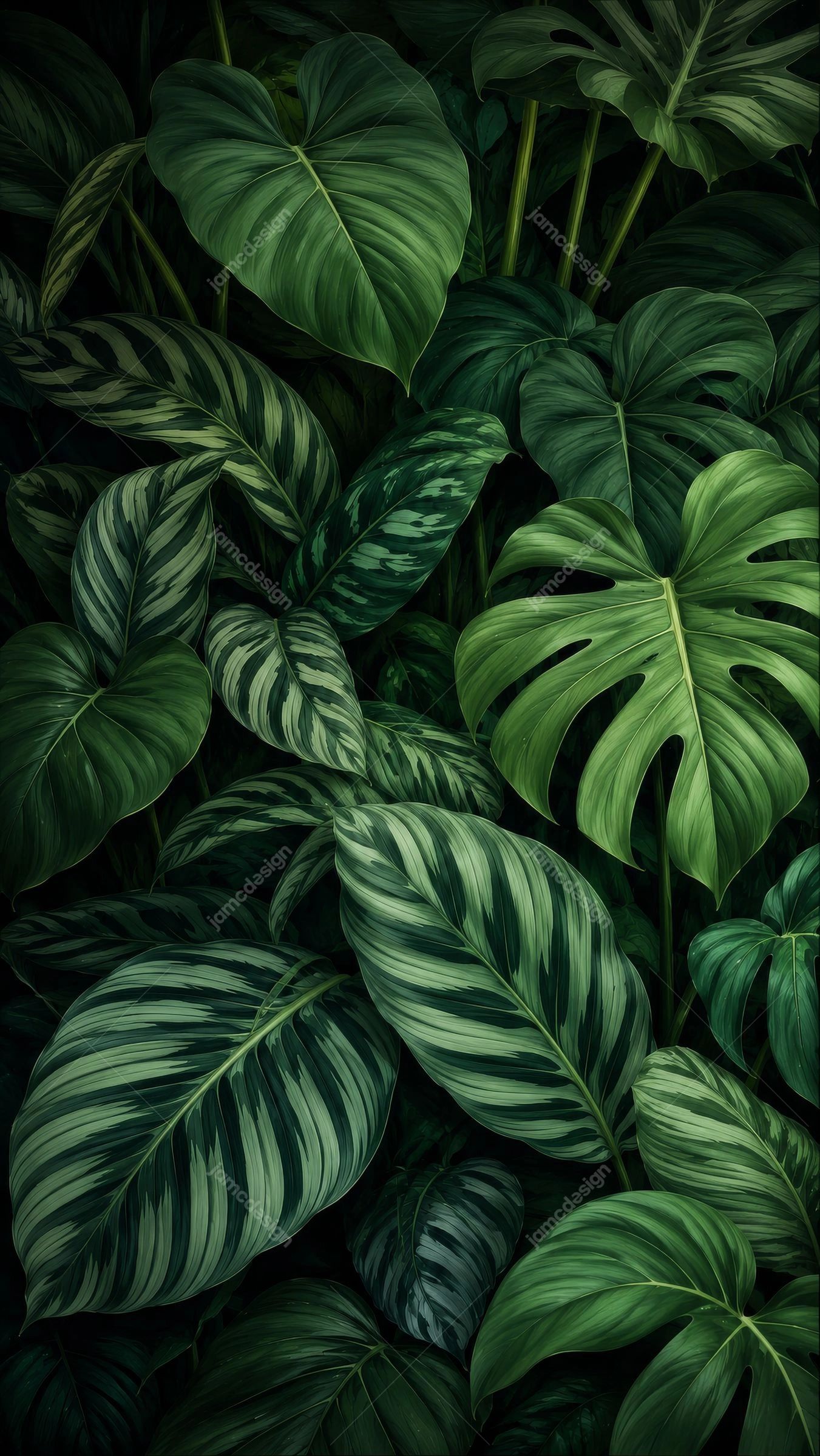 Dark Variegated Tropical Leaves Botanical Background