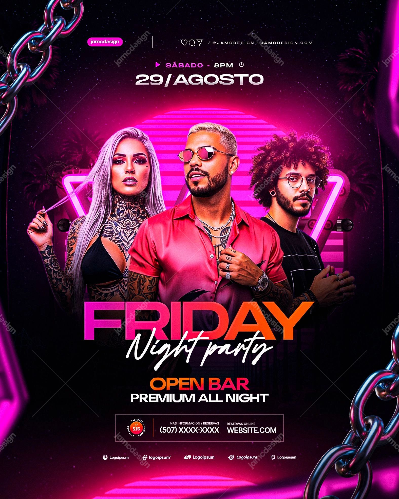 Friday Night Party Social Media Flyer Template PSD Editable. Editable PSD template for a Friday night party social media flyer