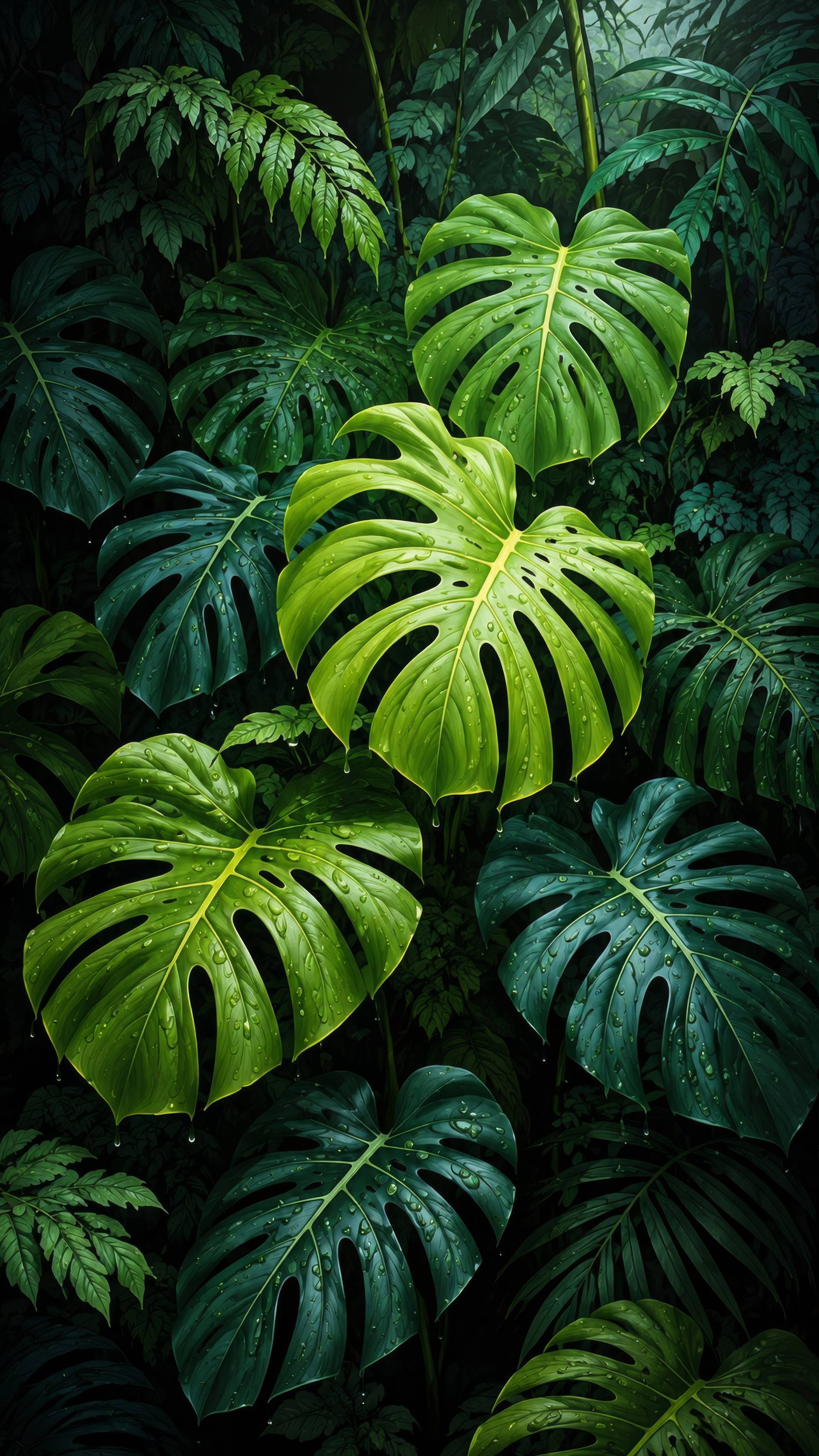 Lush Tropical Monstera Leaves Jungle Background