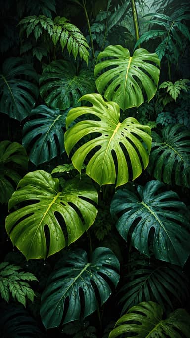 Lush Tropical Monstera Leaves Jungle Background