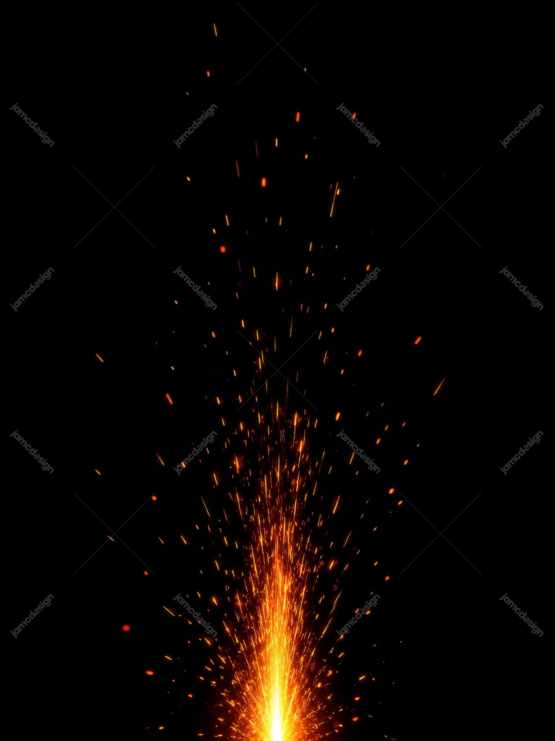 Fiery Spark Cloud On Black Background Orange Plume Texture. JPG texture showing a concentrated plume of bright orange sparks rising against deep black