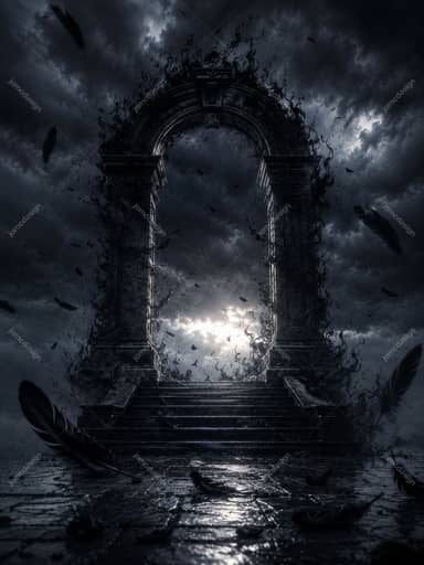 Stormy Gothic Portal Halloween Moonlit Stone Arch Background JPG