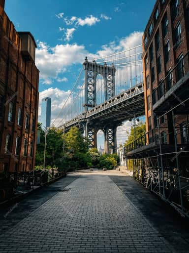 Manhattan Bridge Urban Street Brick Canyon Background Photo JPG