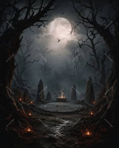 Dark Ritual Circle Full Moon Halloween Background