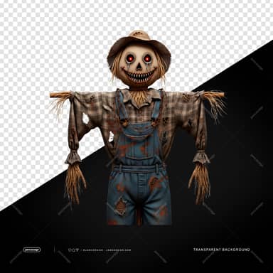 Friendly Scarecrow In Denim Overalls Horror Scarecrow PNG Transparent