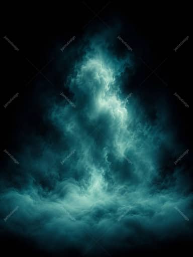Nuvens de Fumaça Turquesa com Espaço Escuro para Texto e Pluma Vertical Turquesa