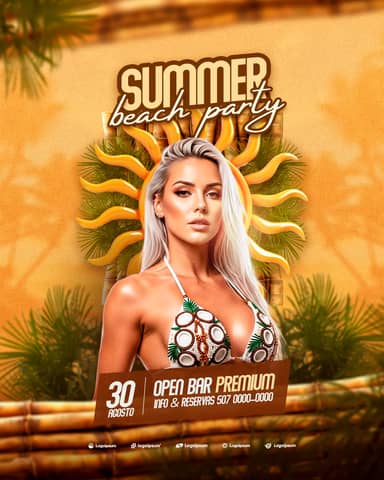 Summer Beach Event Social Media Flyer Design Template PSD Editable