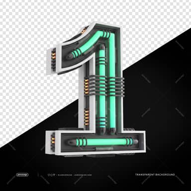 3D Futuristic Industrial Neon Number 1 PNG Transparent Background