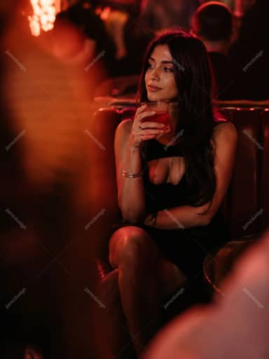 Woman Relaxing With Cocktail In Luxury Nightclub Lounge JPG