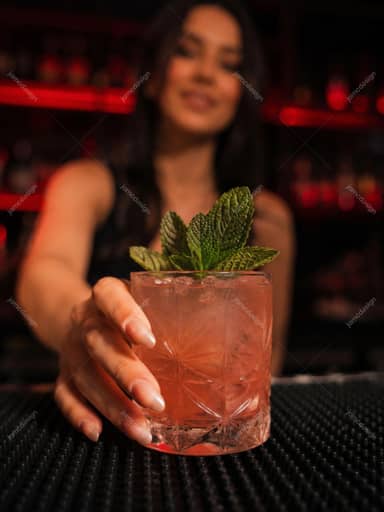 Mint Cocktail Close Up At Dark Nightclub Bar Red Woman JPG