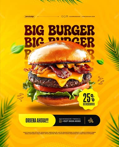Modelo de Flyer Desconto de Hambúrguer PSD Editável