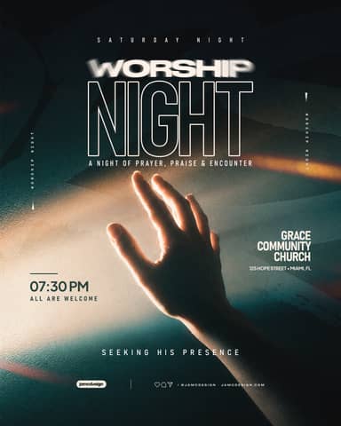 Modern Worship Night Church Social Media Flyer Design Template PSD Editable