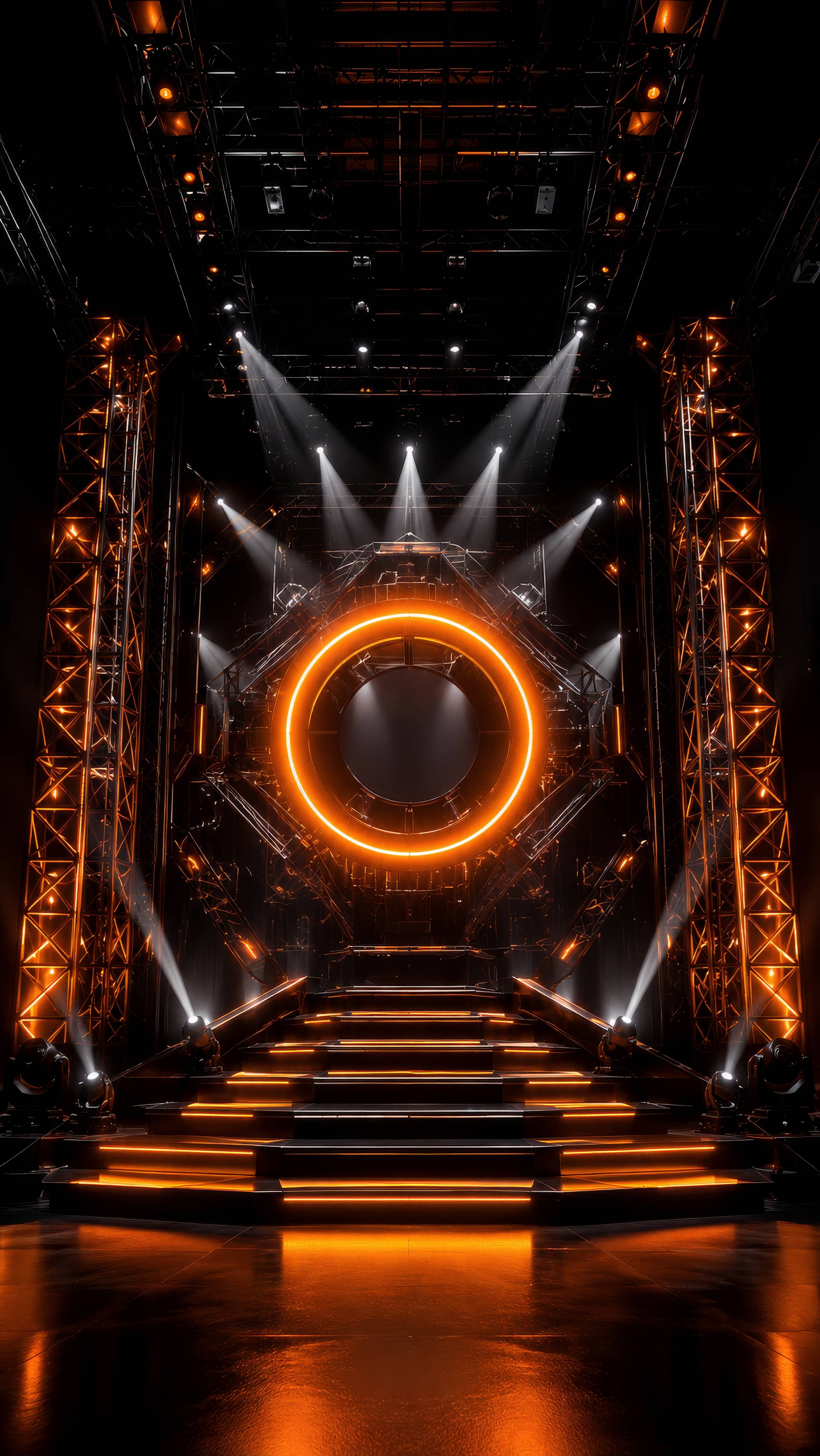 Concert Stage with Orange Lights Background
