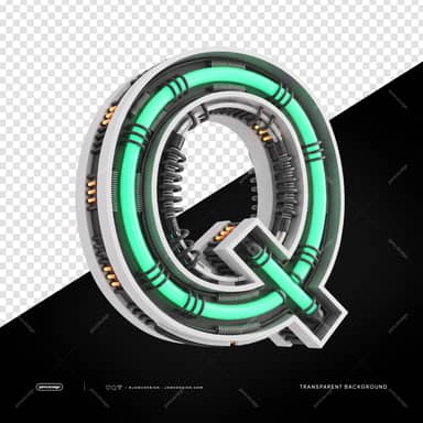 3D Futurista Industrial Neon Letra Q PNG Fundo Transparente