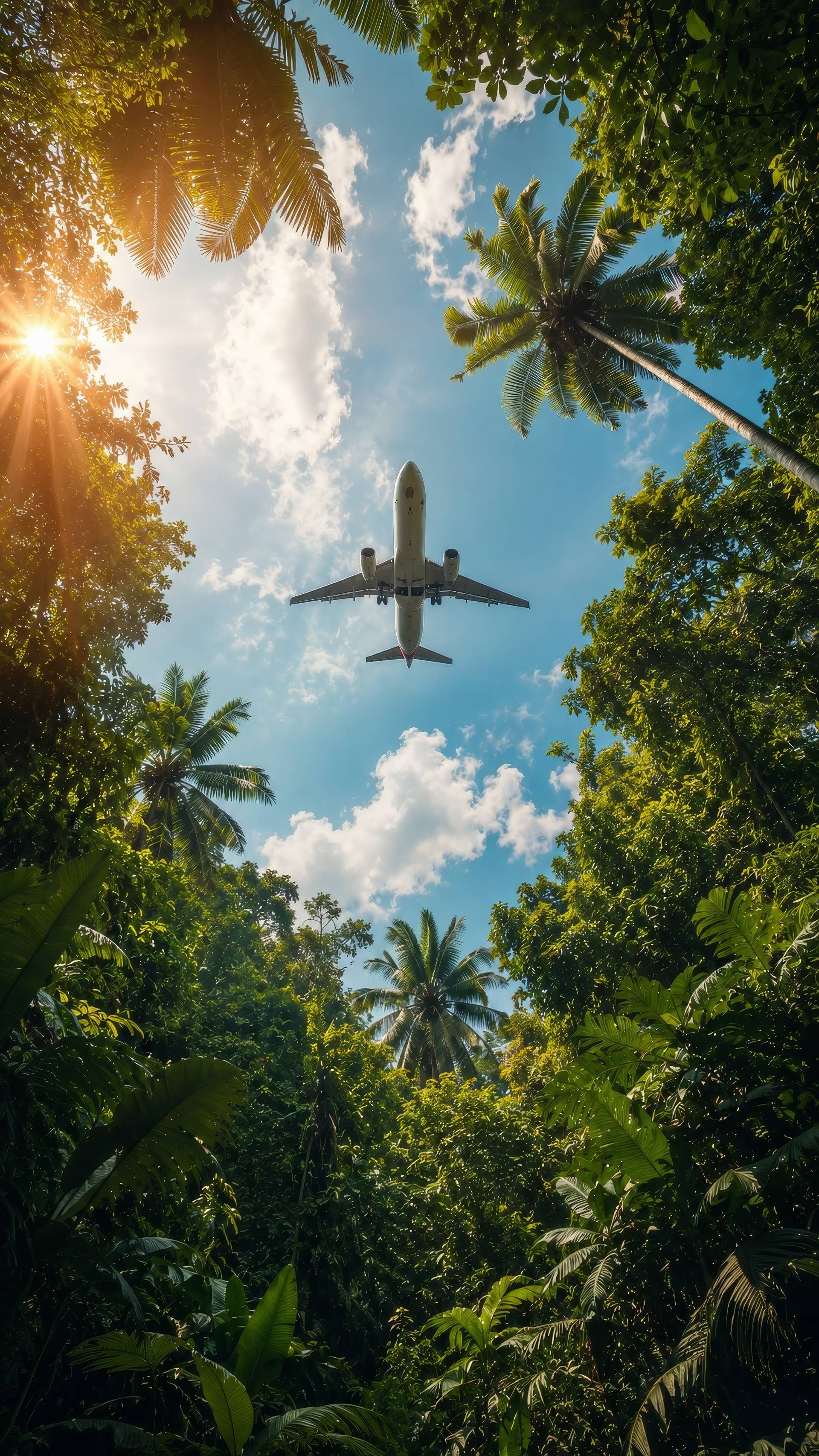 Airplane Flying Over Jungle Aesthetic Background