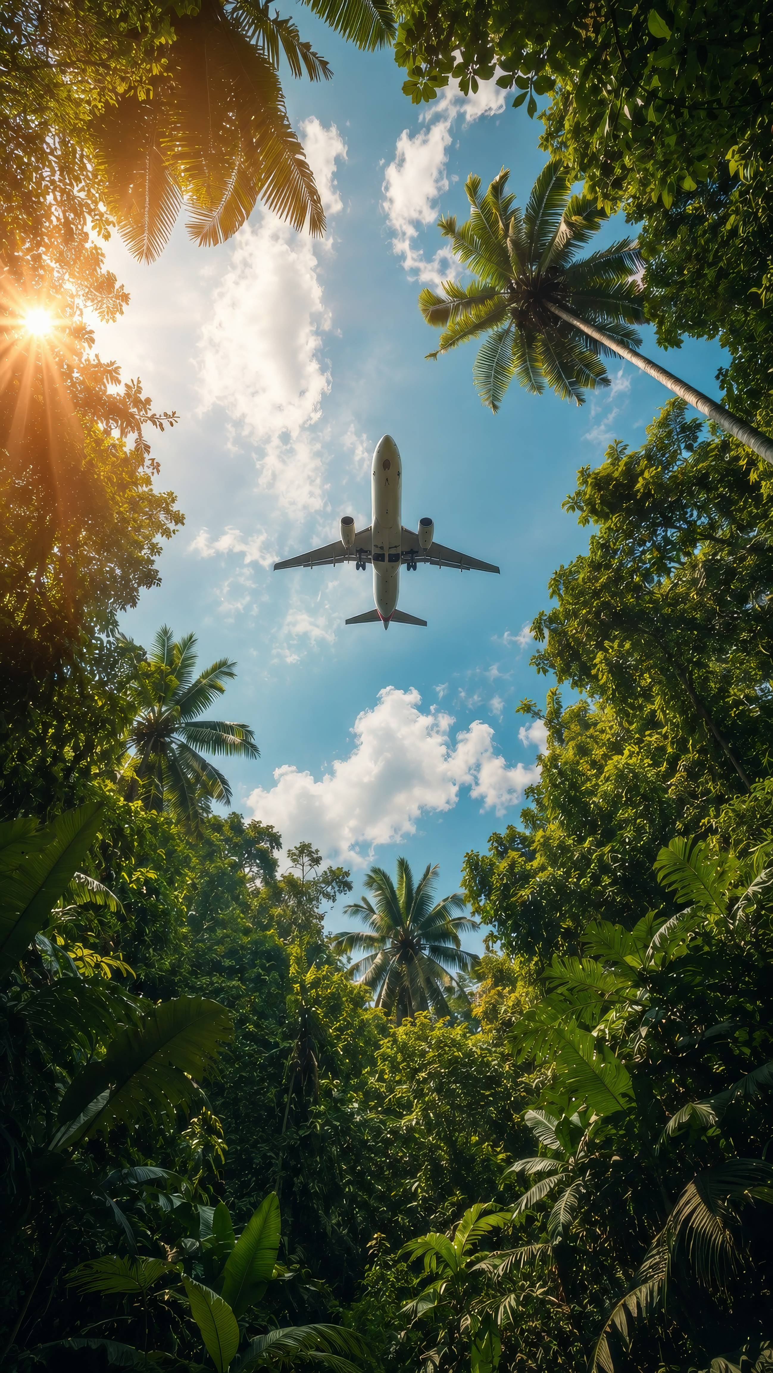 Airplane Flying Over Jungle Aesthetic Background