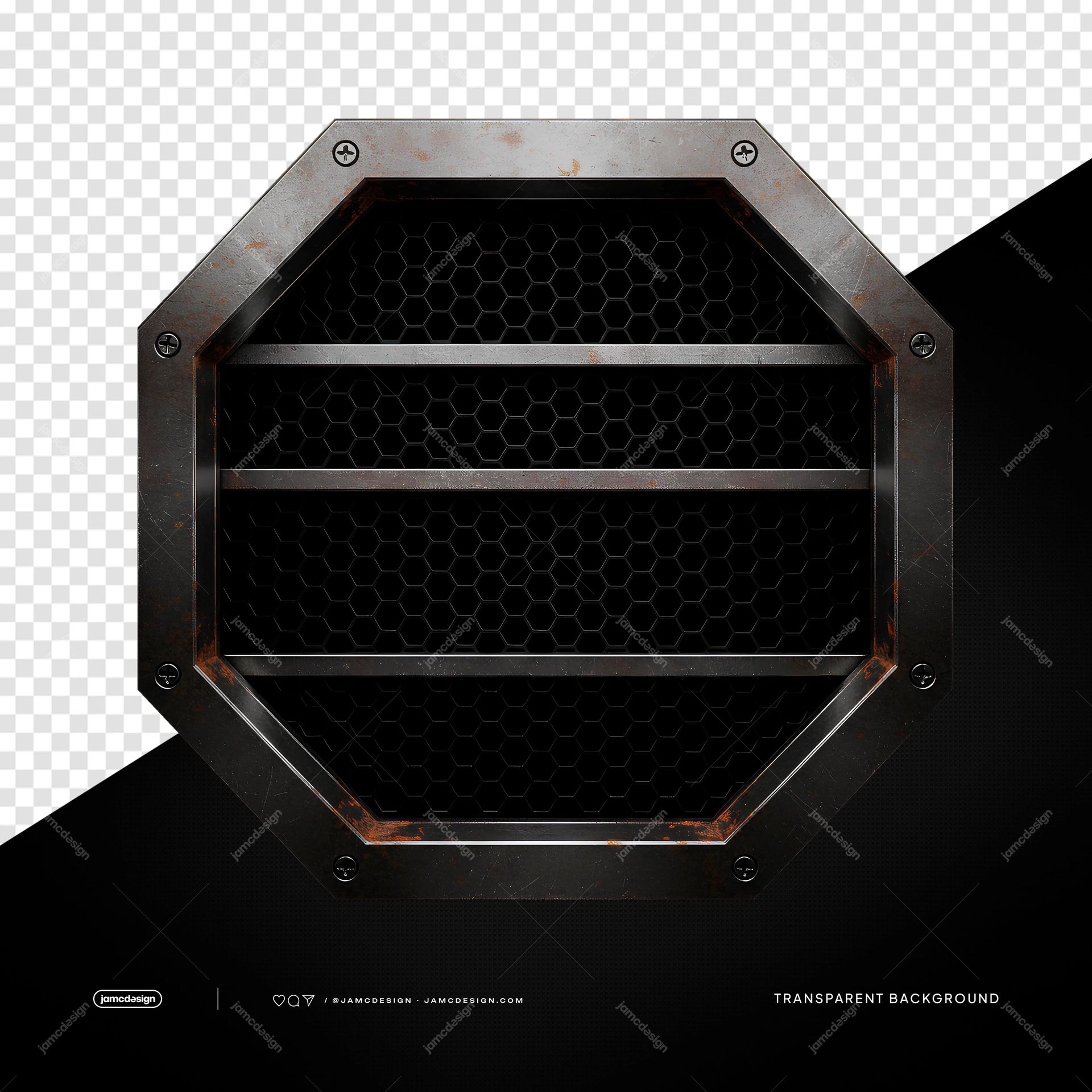 Small Rusty Octagonal Slatted Grille Transparent Object PNG. Small octagonal slatted grille supplied as a PNG transparent object