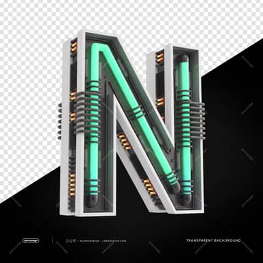 Letra N Neon Industrial Futurista 3D PNG Fundo Transparente
