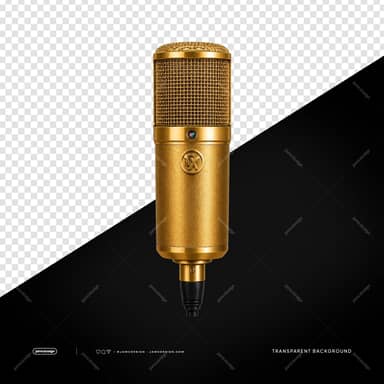 Gold Condenser Microphone With Black Cable PNG Transparent Background