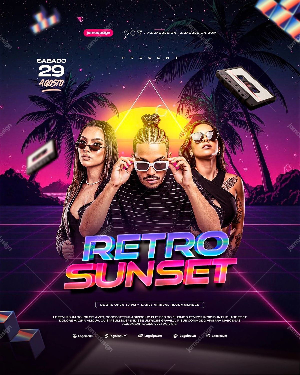Retro Sunset Event Social Media Flyer Template PSD Editable