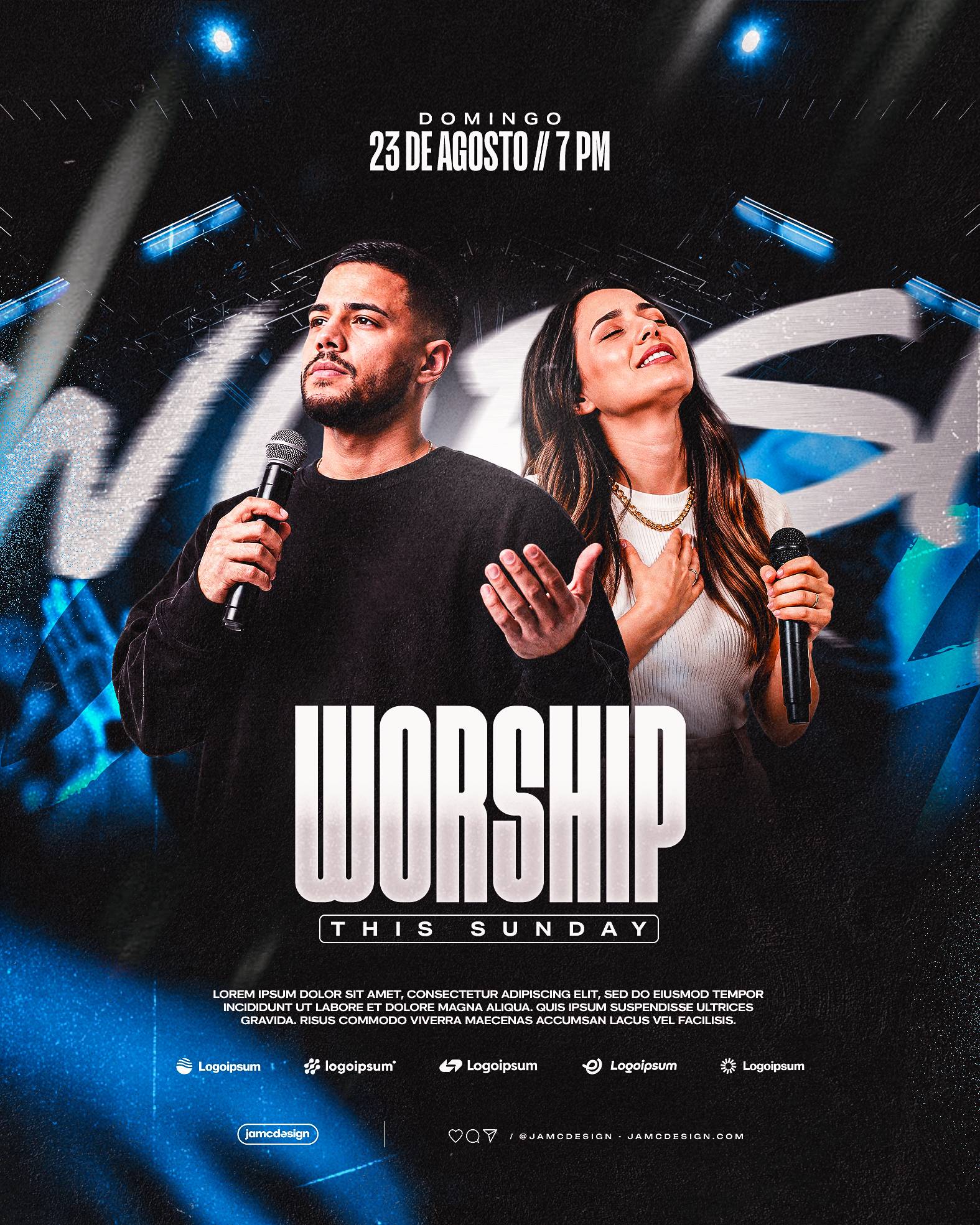 Christian Worship Night Design Flyer Template PSD Editable