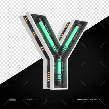 Letra y 3D Futurista Industrial Neon PNG Fundo Transparente
